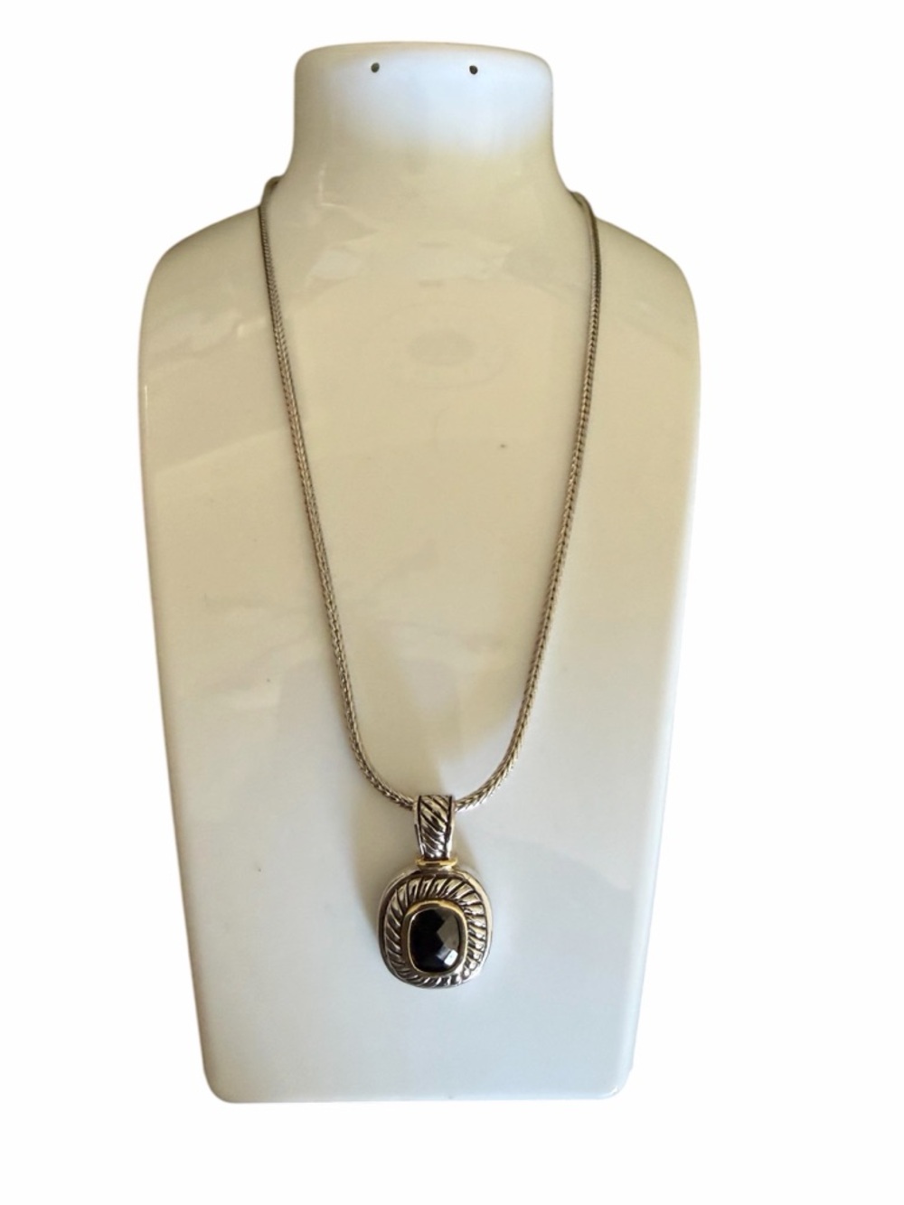 Artisan Designed Silver Tone Necklace with Black Faceted Onyx Stone